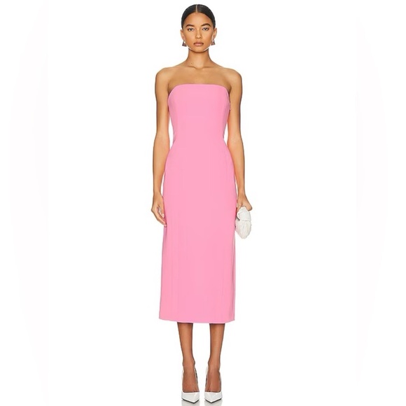 NWT A.L.C. Elizabeth strapless pink sheath midi dress in grapefruit - Picture 2 of 10